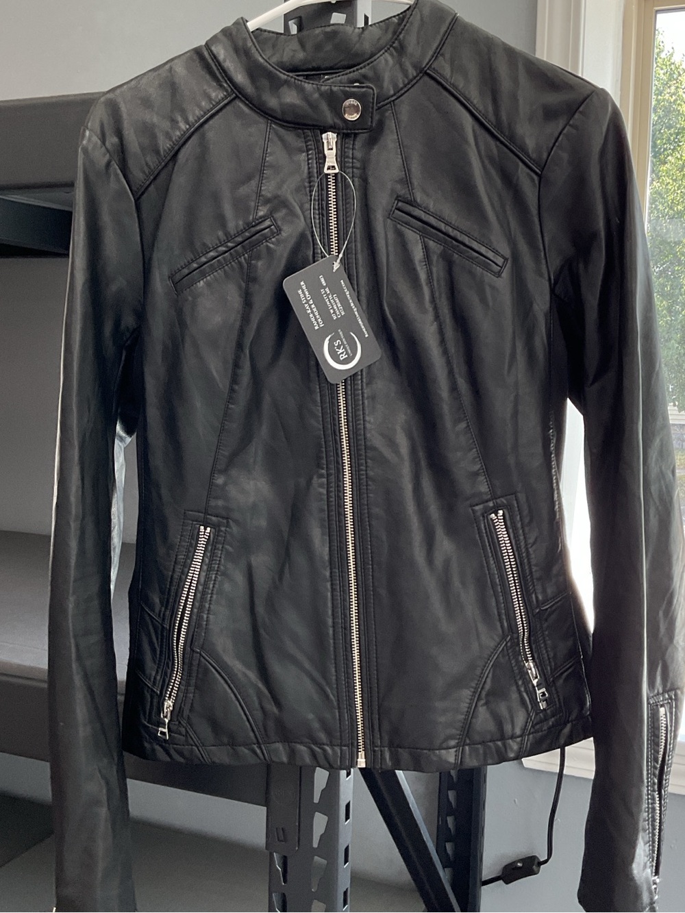 Guess Black Faux Leather Zip-Front Moto Jacket